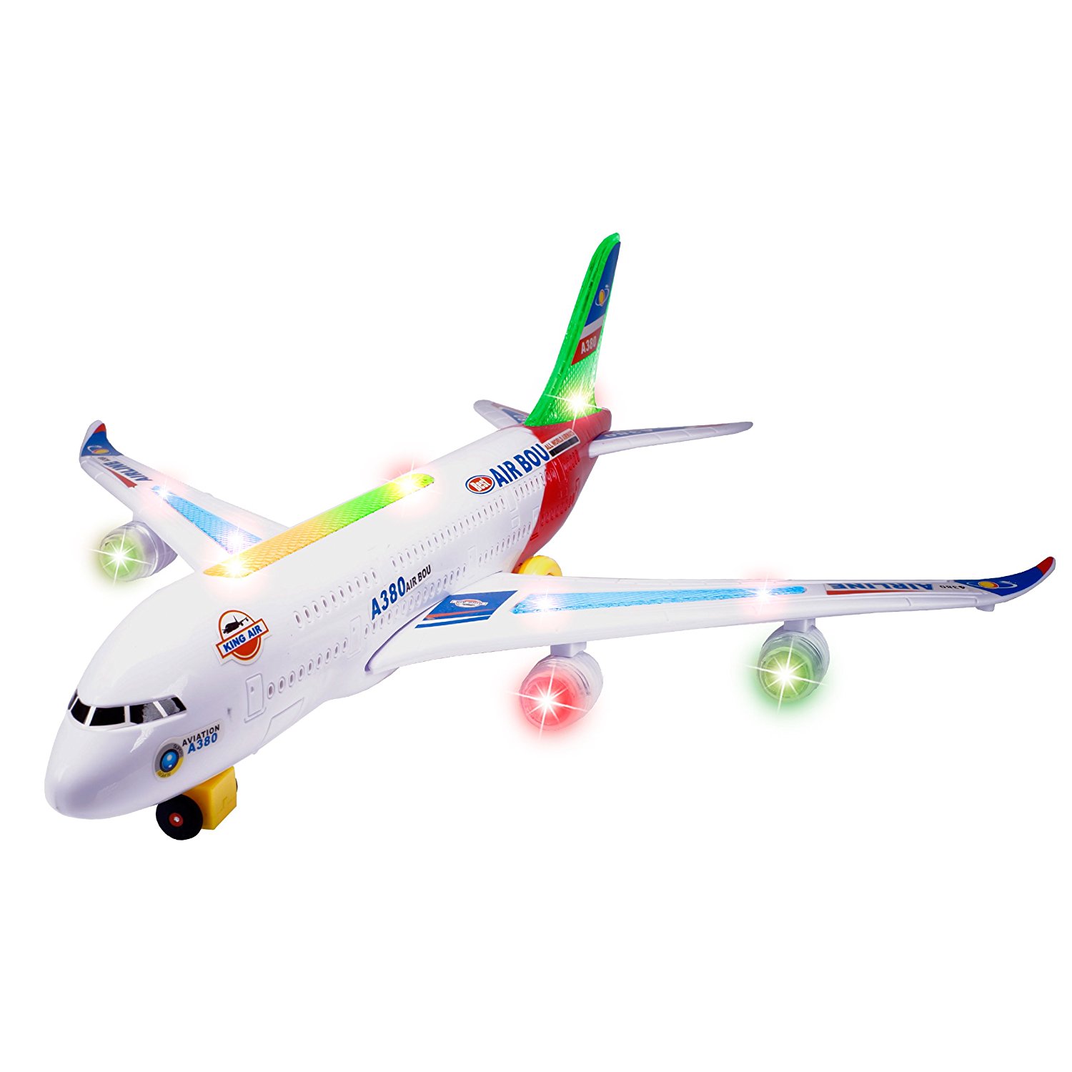 KIDS ELECTRIC LIGHT & MUSIC AIR PLANE AIRBUS A380/747 BUMP AND GO XMAS TOY 32CM 