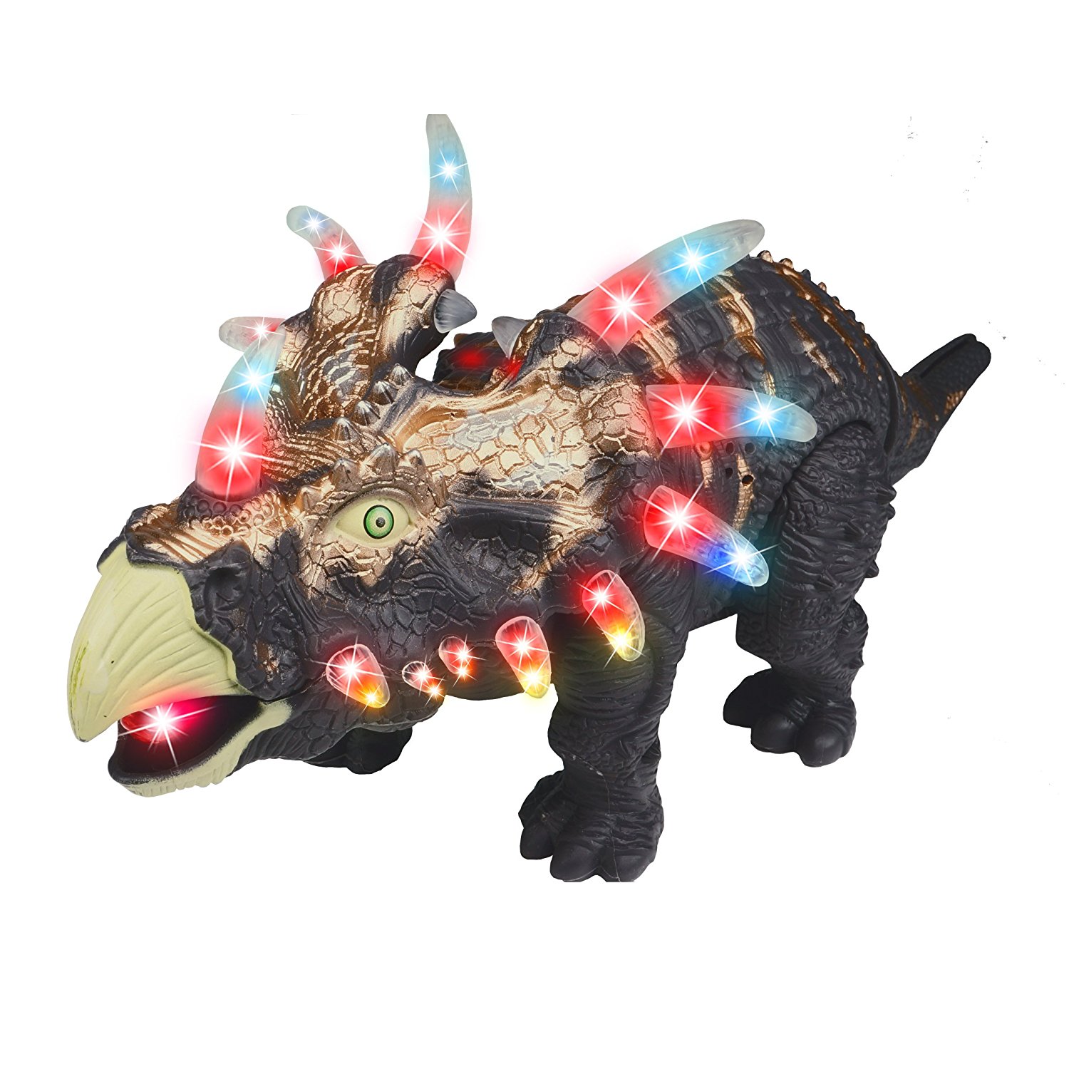 Walks and Roars! Memtes Walking Triceratops Dinosaur Toy Realistic Sounds and Fun Lights 